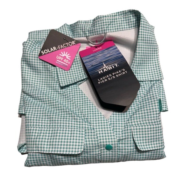 Habit Pike's Pier Fishing Shirt UPF 40+ Turquoise Check Ladies Medium MSRP 34.99 - Picture 9 of 13